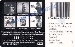 Tina Turner Callcard (back) Tina Turner Callcard (back)