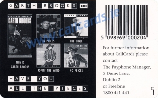 Garth Brooks Callcard (back) Garth Brooks Callcard (back)