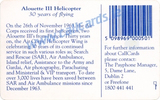 Irish Air Corps Alouette III Callcard (back) Irish Air Corps Alouette III Callcard (back)