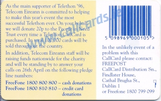 Telethon 1996 Callcard (back) Telethon 1996 Callcard (back)