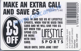 Lifestyle Sports 1997 Callcard (back) Lifestyle Sports 1997 Callcard (back)